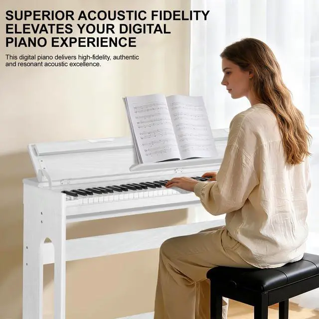 Alt view image 2 of 7 - Digital Piano Keyboard 88 key,Semi-Weighted Electric Piano,Wooden Desk Full Size Upright Electric Piano, Acoustic Piano for Beginners,Triple Pedal,USB-MIDI Compatibility (White)