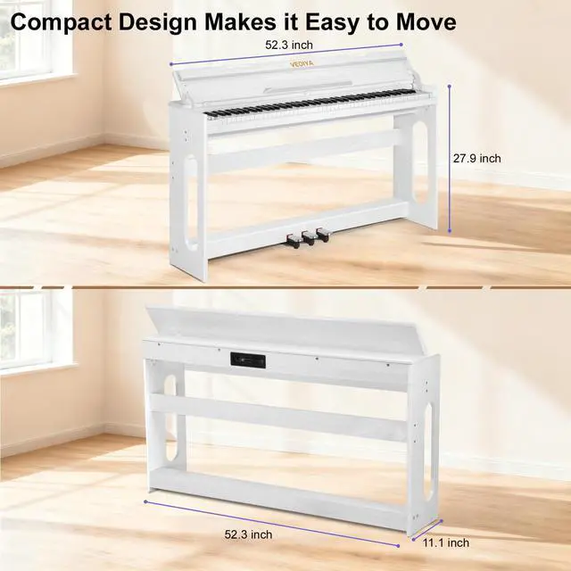 Alt view image 7 of 7 - Digital Piano Keyboard 88 key,Semi-Weighted Electric Piano,Wooden Desk Full Size Upright Electric Piano, Acoustic Piano for Beginners,Triple Pedal,USB-MIDI Compatibility (White)