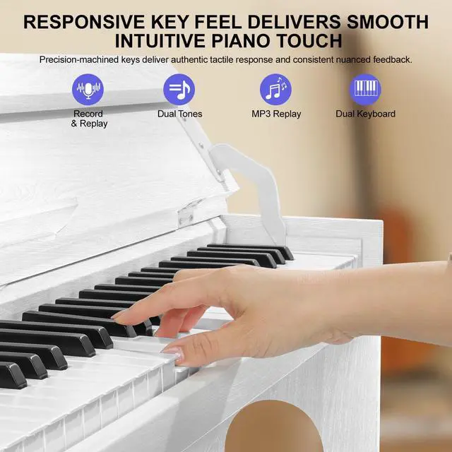 Alt view image 6 of 7 - Digital Piano Keyboard 88 key,Semi-Weighted Electric Piano,Wooden Desk Full Size Upright Electric Piano, Acoustic Piano for Beginners,Triple Pedal,USB-MIDI Compatibility (White)
