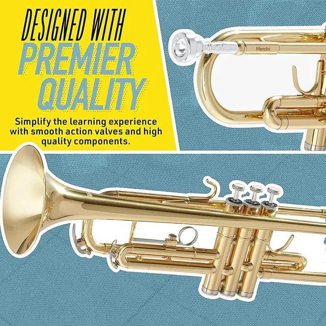 Alt view image 2 of 7 - Bb Standard Trumpet Set for Beginners - Gold | Brass Trumpet Instrument with Hard Case, 7C Mouthpiece, Valve Oil, Cleaning Cloth & Maintenance kit & Gloves