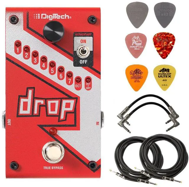 Main image of DROP Polyphonic Drop Tune Pitch-Shifter Pedal Bundle with 2 Patch Cables, 2 Instrument Cables, and 6 Dunlop Picks