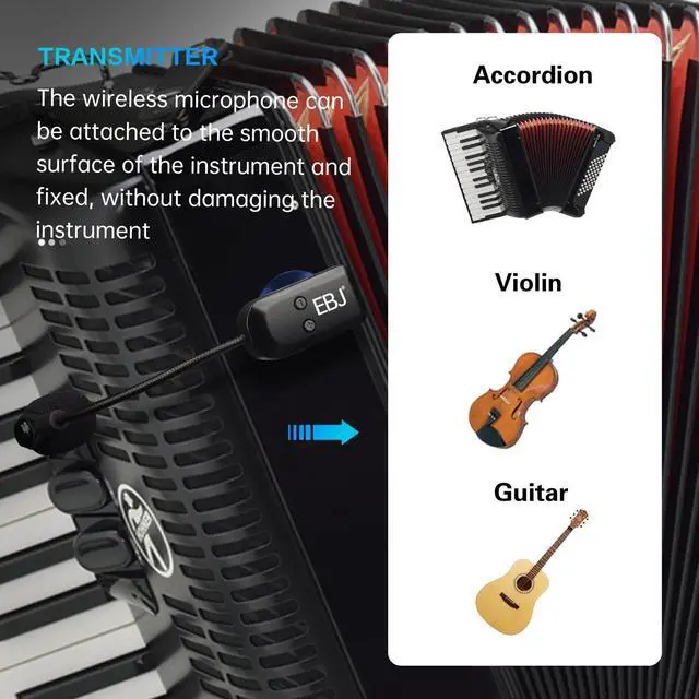 Alt view image 3 of 7 - 2.4G Instrument Microphone Receiver with Detachable Suction Cup for Guitar Violin Cello Accordion Speakers Pickup Stage Performance Live Noise Reduction Microphone 100ft Range (KX-801-2)