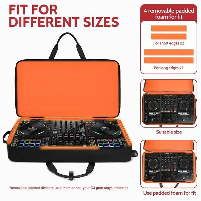 Alt view image 3 of 7 - DJ Controller Case with Wheels Compatible with DDJ FLX10 /1000 /FLX6 /REV7 /REV5, Rolling DJ Case for Equipment, Padded Large DJ Backpack with Multi-Pocket for Laptop Accessories (Black Red)