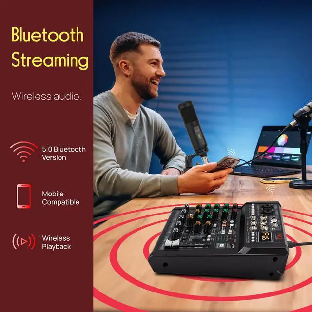 Alt view image 5 of 7 - 6 Channel Studio Mixer - Small Footprint, USB - PC Recording, Bluetooth In, MP3 Player, DSP Effects, +48V Phantom Power, XLR Combo Inputs, Control Room Out, Smooth Dials and Faders - PMX406ST