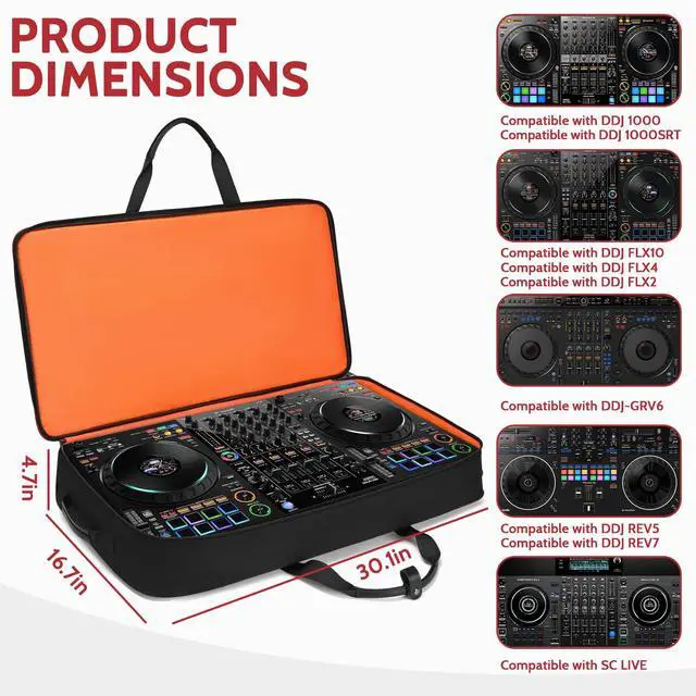 Alt view image 2 of 7 - DJ Controller Case with Wheels Compatible with DDJ FLX10 /1000 /FLX6 /REV7 /REV5, Rolling DJ Case for Equipment, Padded Large DJ Backpack with Multi-Pocket for Laptop Accessories (Black Red)