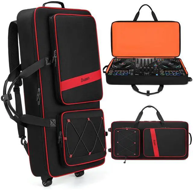 Main image of DJ Controller Case with Wheels Compatible with DDJ FLX10 /1000 /FLX6 /REV7 /REV5, Rolling DJ Case for Equipment, Padded Large DJ Backpack with Multi-Pocket for Laptop Accessories (Black Red)