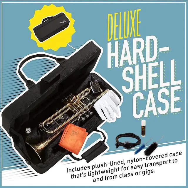 Alt view image 5 of 7 - Bb Standard Trumpet Set for Beginners - Gold | Brass Trumpet Instrument with Hard Case, 7C Mouthpiece, Valve Oil, Cleaning Cloth & Maintenance kit & Gloves