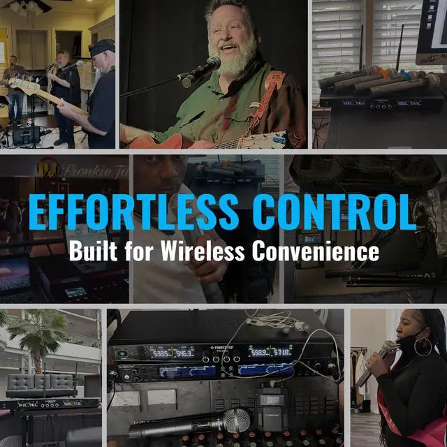 Alt view image 4 of 6 - 4-Ch UHF Headset/Lapel Wireless Microphone System PTU-5200-4B | 4 Bodypacks, 4 x 25 Frequencies, 200 ft Range, Hands-Free Vocals, Stage Performances, Church Services