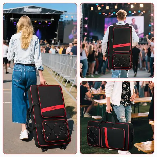 Alt view image 6 of 7 - DJ Controller Case with Wheels Compatible with DDJ FLX10 /1000 /FLX6 /REV7 /REV5, Rolling DJ Case for Equipment, Padded Large DJ Backpack with Multi-Pocket for Laptop Accessories (Black Red)