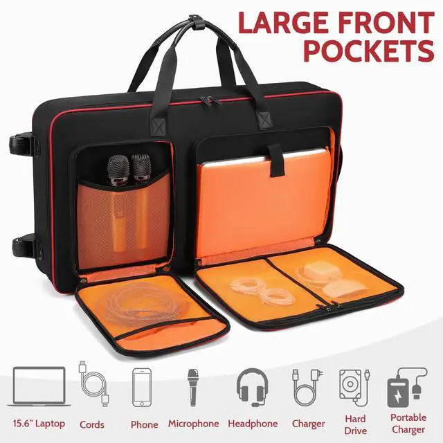 Alt view image 5 of 7 - DJ Controller Case with Wheels Compatible with DDJ FLX10 /1000 /FLX6 /REV7 /REV5, Rolling DJ Case for Equipment, Padded Large DJ Backpack with Multi-Pocket for Laptop Accessories (Black Red)
