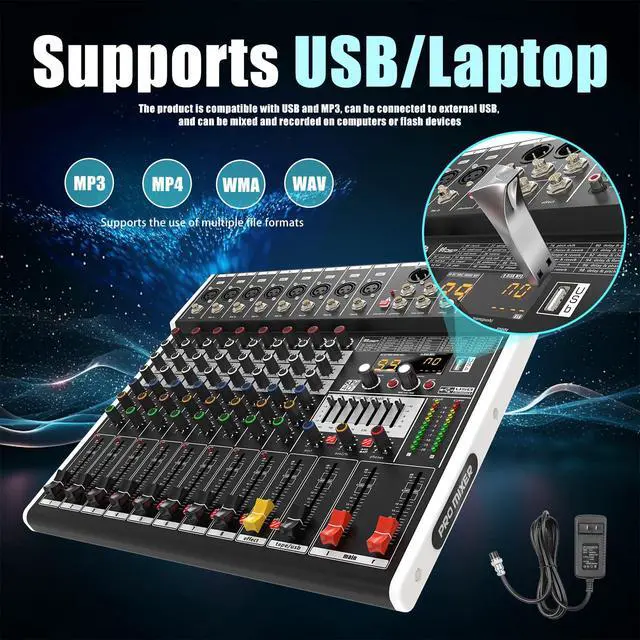 Alt view image 3 of 7 - 8-Channel DJ Audio Mixer with Bluetooth & 48V Phantom Power | Built-in 99 DSP Effects & 7-Band EQ, USB Recording Mixing Console for Live Streaming, Podcast, Recording, Karaoke & Stage