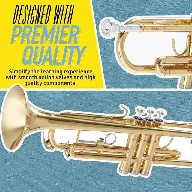 Alt view image 2 of 7 - Bb Standard Trumpet Set for Beginners - Golden | Brass Trumpet Instrument with Hard Case, 7C Mouthpiece, Valve Oil, Cleaning Cloth & Maintenance kit & Gloves