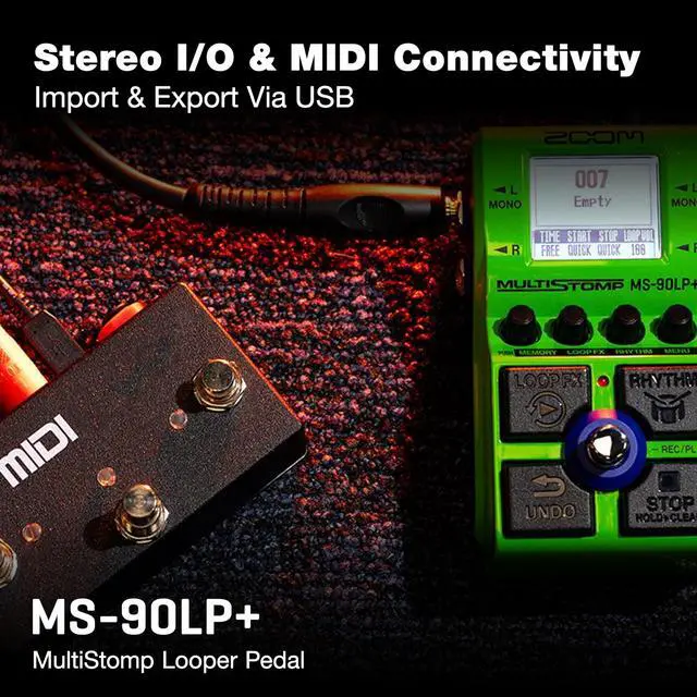 Alt view image 4 of 7 - MS-90LP+ MultiStomp Looper Pedal with 90-Minute Loops, 13-Hour Recording, High-Fidelity 32-Bit Float Audio, Backlit LCD, Rhythm Patterns, and MIDI, for Guitarists, Bassists, & Keyboardists