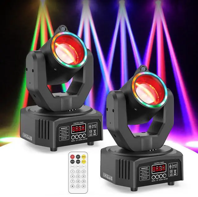 Main image of 2-Pack Mini Moving Head Light, 50W LED Stage Lighting with Remote Control, Beam/Colorful Aperture/Starry Sky Effects for DJ Sets Party Family Gatherings Small Venues