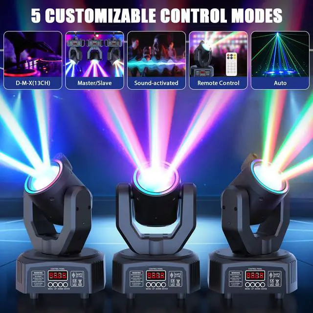 Alt view image 2 of 7 - 2-Pack Mini Moving Head Light, 50W LED Stage Lighting with Remote Control, Beam/Colorful Aperture/Starry Sky Effects for DJ Sets Party Family Gatherings Small Venues