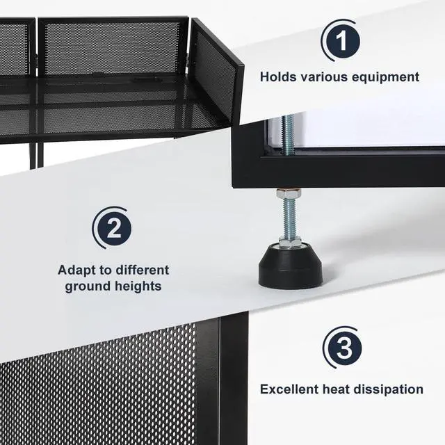 Alt view image 3 of 7 - Portable DJ Booth 43"L x 20"W x 45"H, DJ Facade Booth with Black & White Scrims, Folding DJ Booth for Party, DJ Facade Table Booth with Cable Hole, Black Metal Frame + Carry Bag