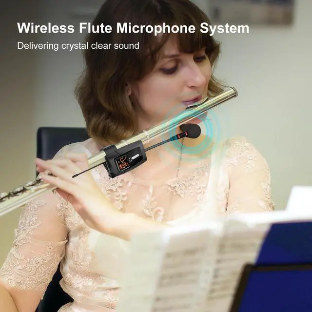 Alt view image 3 of 7 - Wireless Flute Microphone System, UHF Wind Music Instruments Microphone with Rechargeable Receiver and Transmitter 196ft Range, Professional Tubular Instrument Clip Great for Flute, Piccolo