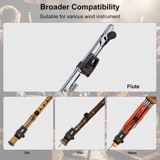 Alt view image 4 of 7 - Wireless Flute Microphone System, UHF Wind Music Instruments Microphone with Rechargeable Receiver and Transmitter 196ft Range, Professional Tubular Instrument Clip Great for Flute, Piccolo