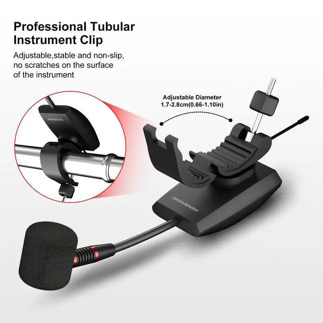 Alt view image 5 of 7 - Wireless Flute Microphone System, UHF Wind Music Instruments Microphone with Rechargeable Receiver and Transmitter 196ft Range, Professional Tubular Instrument Clip Great for Flute, Piccolo