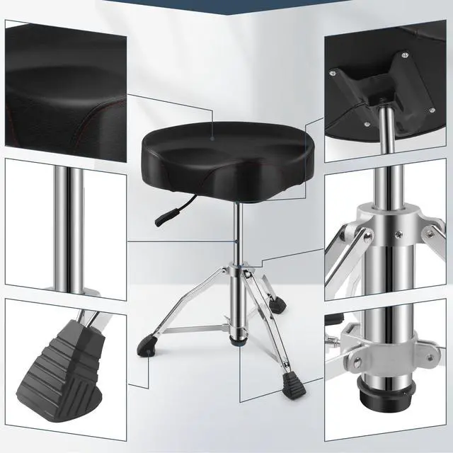 Alt view image 6 of 7 - Drum Throne, Airlift Heavy Duty Drum Thrones Seat, Adjustable Stool Drum Motorcycle Style Drum Throne Drummer Stool with with Double Braced Anti-Slip Feet Saddle Drum Seat(Textured)