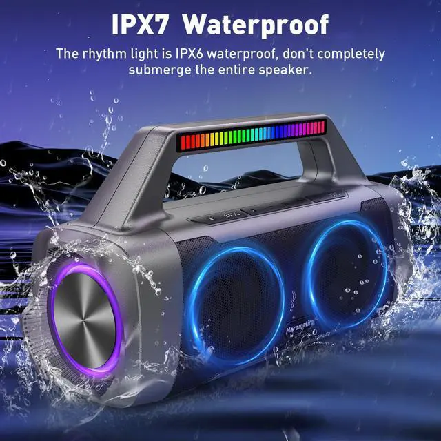 Alt view image 4 of 7 - Karaoke Machine with Two Wireless Microphones,Portable Bluetooth Speaker for 100W Stereo Sound, IPX7 Waterproof Speaker with Remote Control Supports for USB,AUX,TWS,40H Playtime,BT 5.3,Rhythm Light