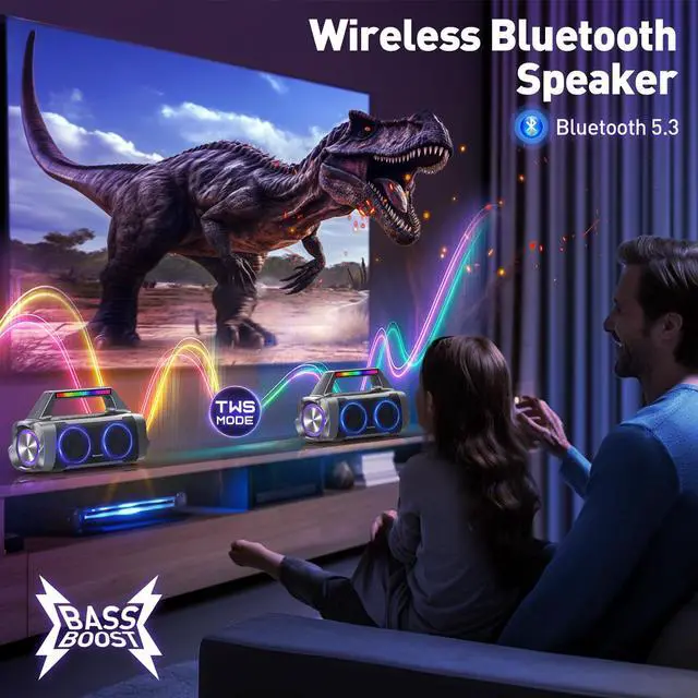 Alt view image 6 of 7 - Karaoke Machine with Two Wireless Microphones,Portable Bluetooth Speaker for 100W Stereo Sound, IPX7 Waterproof Speaker with Remote Control Supports for USB,AUX,TWS,40H Playtime,BT 5.3,Rhythm Light