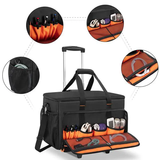 Alt view image 3 of 7 - Rolling DJ Cable File Bag, Travel Gig Bag with Hard Padded Bottom | with Detachable Dividers and Dolly, for Professional DJ Gear, Musical Instrument and Accessories