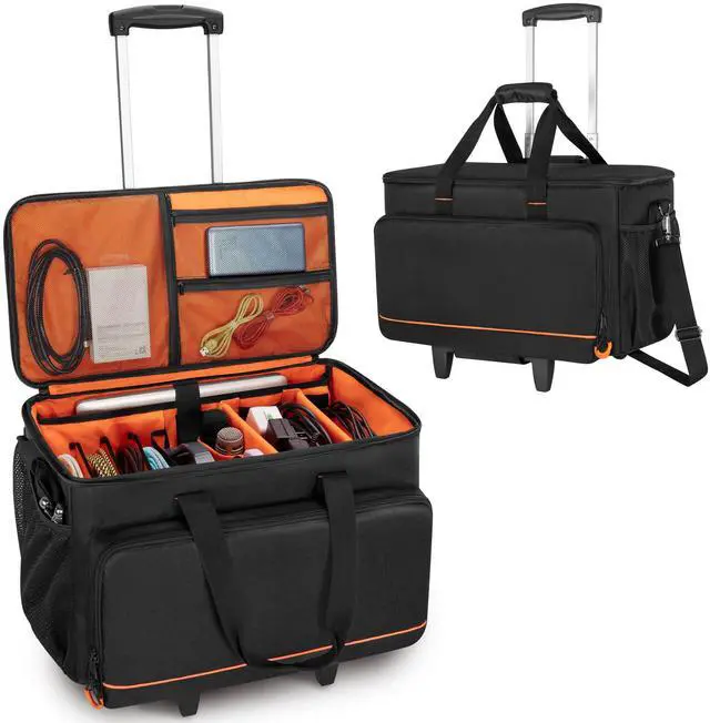 Main image of Rolling DJ Cable File Bag, Travel Gig Bag with Hard Padded Bottom | with Detachable Dividers and Dolly, for Professional DJ Gear, Musical Instrument and Accessories