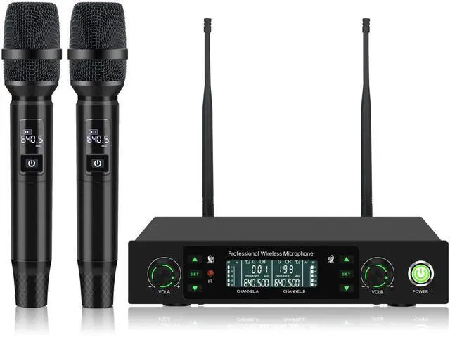 Main image of Professional Wireless Microphone System, 500ft Long Range 2.4G Cordless Mic Set with 40H Playtime, Dynamic Microphones Memory Function for Karaoke Singing, DJ, Church, Party, Wedding