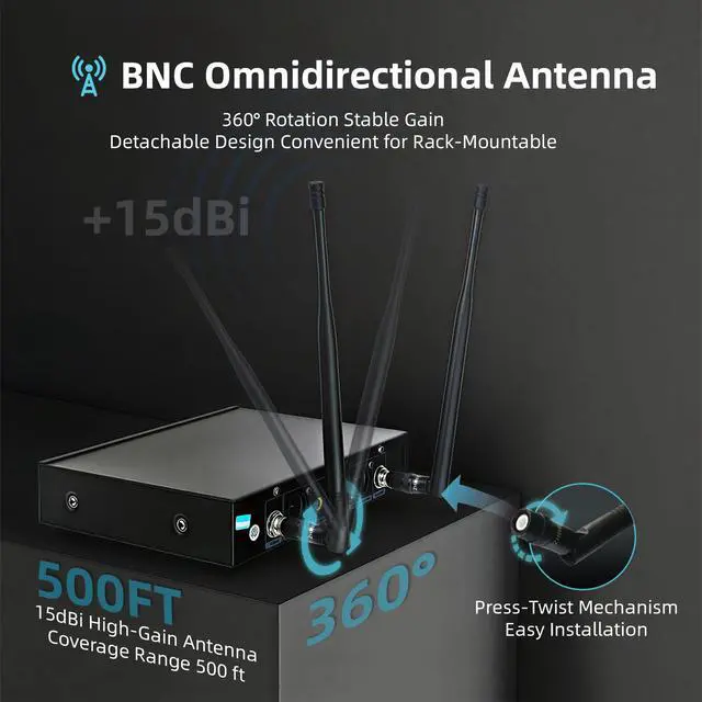 Alt view image 4 of 7 - Professional Wireless Microphone System, 500ft Long Range 2.4G Cordless Mic Set with 40H Playtime, Dynamic Microphones Memory Function for Karaoke Singing, DJ, Church, Party, Wedding