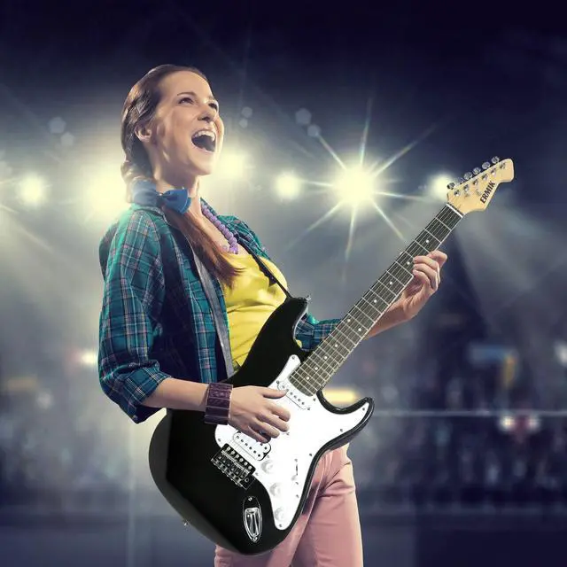 Alt view image 6 of 6 - Solid Body Electric Guitar Kit with Amp 20W, Strings, Strap, Digital Tuner, Picks, Gig Bag, Cable, Tremolo Bar, 39" Full Size Guitar HSS Pickups Guitarra Electrica Beginner Gift - Black