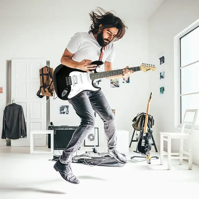 Alt view image 5 of 6 - Solid Body Electric Guitar Kit with Amp 20W, Strings, Strap, Digital Tuner, Picks, Gig Bag, Cable, Tremolo Bar, 39" Full Size Guitar HSS Pickups Guitarra Electrica Beginner Gift - Black
