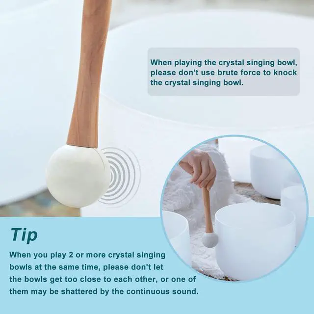 Alt view image 4 of 7 - 440HZ 8 Inch A Note Third Eye Chakra Frosted Quartz Crystal Singing Bowl Meditation Therapy Sound Healing Instrument Sound Bath Bowl with Carrying Bag Mallet and O-ring