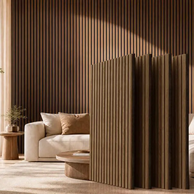 Main image of Wood Slatwall Panels, 4 Pack 47.2"x23.6"/120x60cm Acoustic Wall Panels | Wood Slat Acoustic Panels for Noise Cancelling and Decoration, Living Room, Bedroom, Office, Walnut