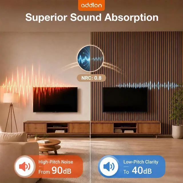 Alt view image 2 of 7 - Wood Slatwall Panels, 4 Pack 47.2"x23.6"/120x60cm Acoustic Wall Panels | Wood Slat Acoustic Panels for Noise Cancelling and Decoration, Living Room, Bedroom, Office, Walnut