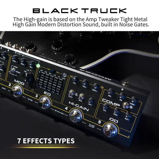Alt view image 3 of 7 - Black Truck Guitar Combined Effects Pedal for Metal with Compressor, Overdrive, Distortion, EQ, modulation, Delay, Reverb