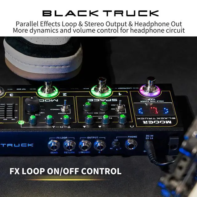 Alt view image 4 of 7 - Black Truck Guitar Combined Effects Pedal for Metal with Compressor, Overdrive, Distortion, EQ, modulation, Delay, Reverb