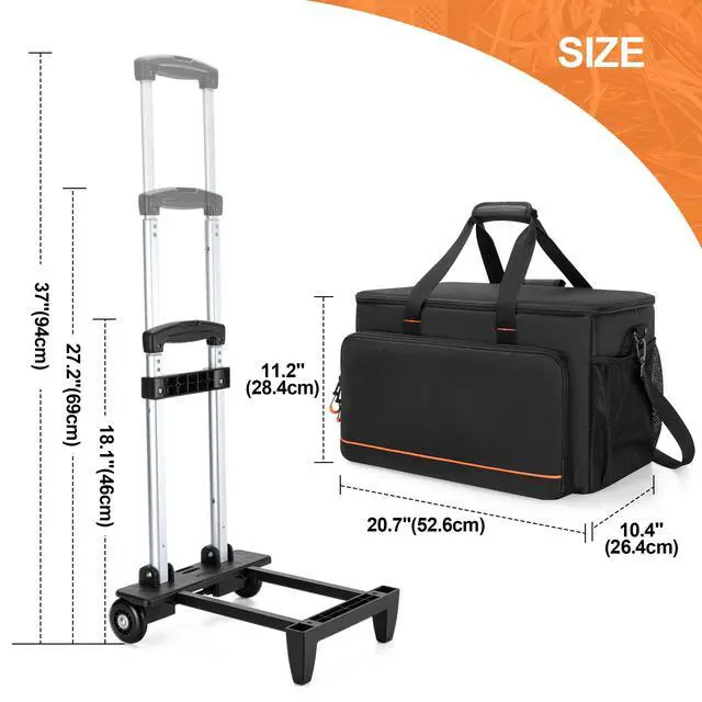Alt view image 7 of 7 - Rolling DJ Cable File Bag, Travel Gig Bag with Hard Padded Bottom | with Detachable Dividers and Dolly, for Professional DJ Gear, Musical Instrument and Accessories
