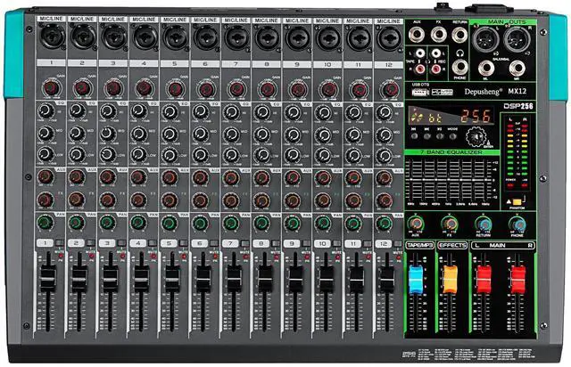 Main image of MX12 12 Channel Sound Mixer Audio Mixing Console 48V 256DSP Professional USB PC Play Record Podcast Live Broadcast (US MX12)