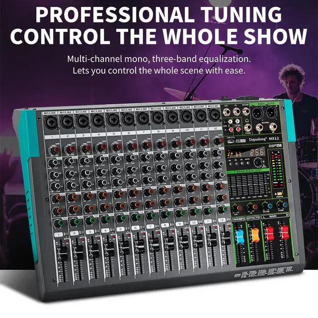 Alt view image 3 of 7 - MX12 12 Channel Sound Mixer Audio Mixing Console 48V 256DSP Professional USB PC Play Record Podcast Live Broadcast (US MX12)