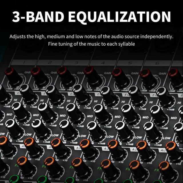 Alt view image 7 of 7 - MX12 12 Channel Sound Mixer Audio Mixing Console 48V 256DSP Professional USB PC Play Record Podcast Live Broadcast (US MX12)