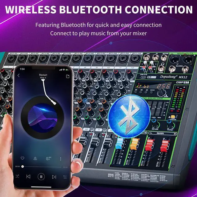 Alt view image 4 of 7 - MX12 12 Channel Sound Mixer Audio Mixing Console 48V 256DSP Professional USB PC Play Record Podcast Live Broadcast (US MX12)