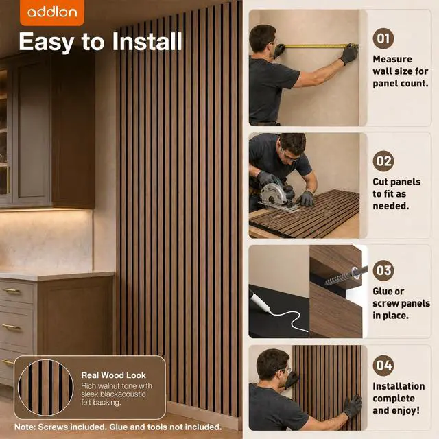 Alt view image 4 of 7 - Wood Slatwall Panels, 4 Pack 47.2"x23.6"/120x60cm Acoustic Wall Panels | Wood Slat Acoustic Panels for Noise Cancelling and Decoration, Living Room, Bedroom, Office, Walnut