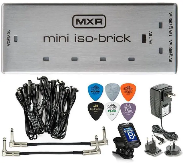 Main image of MXR M239 Mini Iso-Brick 9v,18v Effects Pedal Power Supply with Bundle Including Dunlop ECB004 18-volt Adapter, True Tune Tuner, Patch Cables and Dunlop Picks