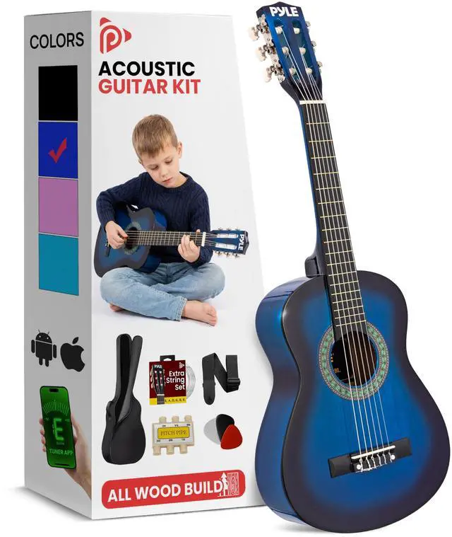 Main image of 30-Inch Beginner Acoustic Guitar Kit, 6-String Classical Style Travel Guitar for Kids & Adults - Includes Shoulder Strap, Strings, Picks, Tuning Pitch Pipe & Storage Gig Bag, Handcrafted Wood