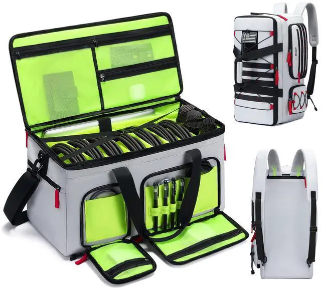 Main image of DJ Cable Bag with Detachable Dividers for Equipment and Music Gear, Grey | Laptop and Microphone Pocket, Versatile Carrying with Shoulder Strap, Durable Fabric, for Musicians and Audio Professionals