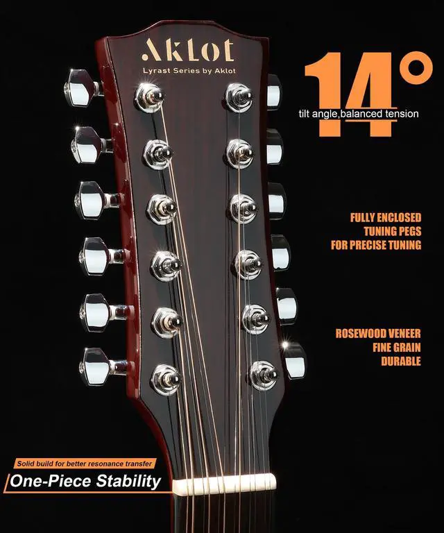 Alt view image 6 of 7 - 12-String Acoustic Electric Guitar: Rosewood Back and Sides with Spruce Top, 41-inch Cutaway Body, Built-in Pickup; Deluxe Set Includes Guitar Bag, Tuner, Cable, Capo, Strings & Picks (SN-NA)