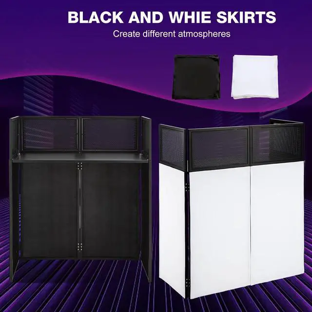 Alt view image 6 of 7 - Portable DJ Booth Facade Stand | Foldable DJ Table with 38.5"x19" Surface & Cable Hole | Includes Black/White Scrims & Carry Bag for Events, Parties, Mobile DJs (DJ Station, Event Facade)