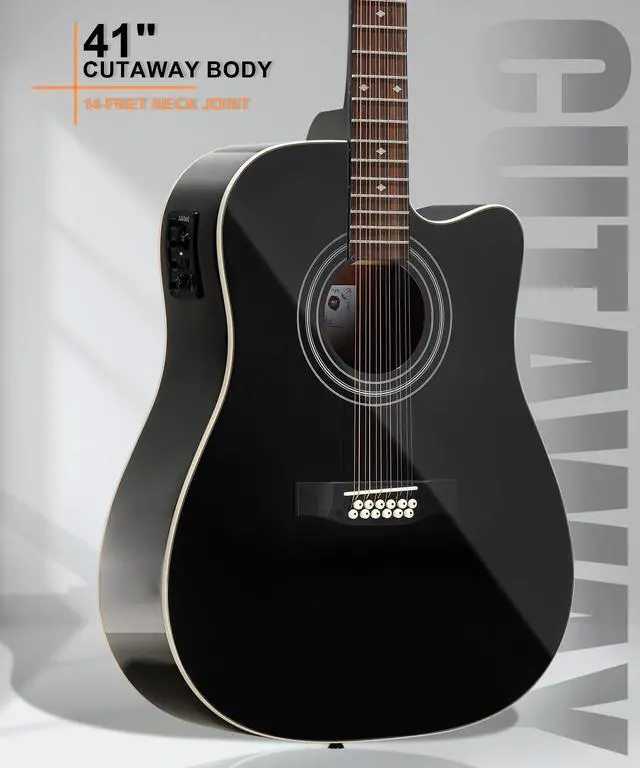 Alt view image 5 of 7 - 12-String Acoustic Electric Guitar: Mahogany Back and Sides with Spruce Top, 41-inch Cutaway Body, Built-in Pickup; Deluxe Set Includes Guitar Bag, Tuner, Cable, Capo, Strings & Picks (PL-NG)