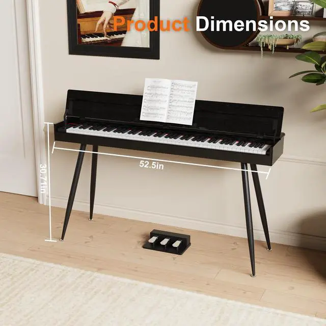 Alt view image 5 of 7 - 88 Key Full-Weighted Digital Piano - Wooden Upright Electric Keyboard with Progressive Hammer Action, 3-Pedal Unit, Stand & Headphone Jack for Beginner Adults (Black)